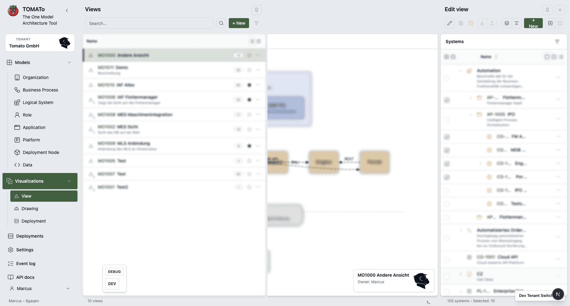 Anonymisierte Visualisierung einer Architekturansicht